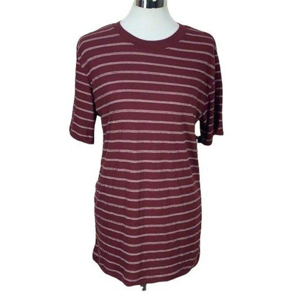 OT Revolution Men's Burgundy White‎ Striped Short Sleeve Shirt Size Medium